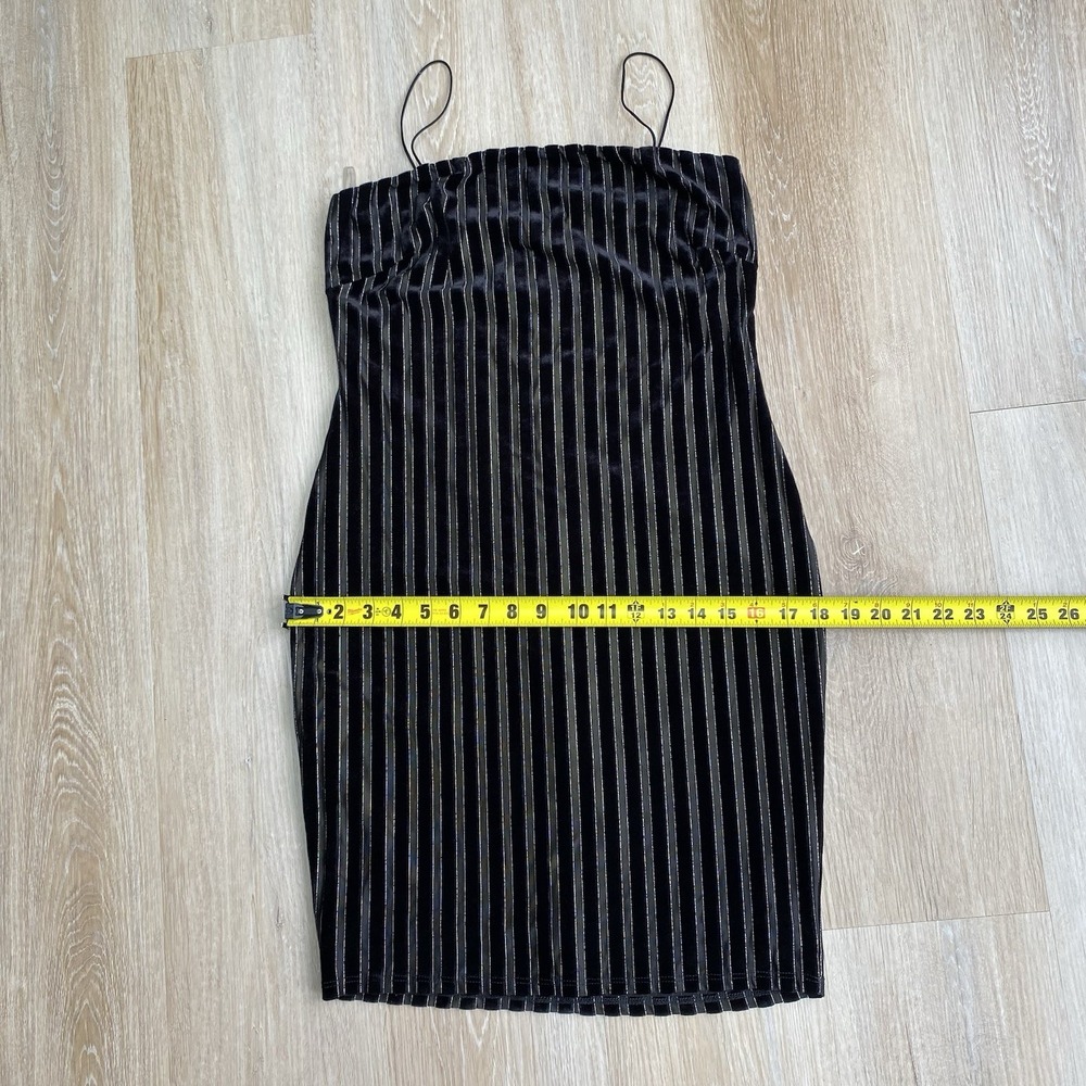 Olive Tree Y2K Black Velvet Striped Size L Mini Dress Metallic Silver Accents - Picture 6 of 9